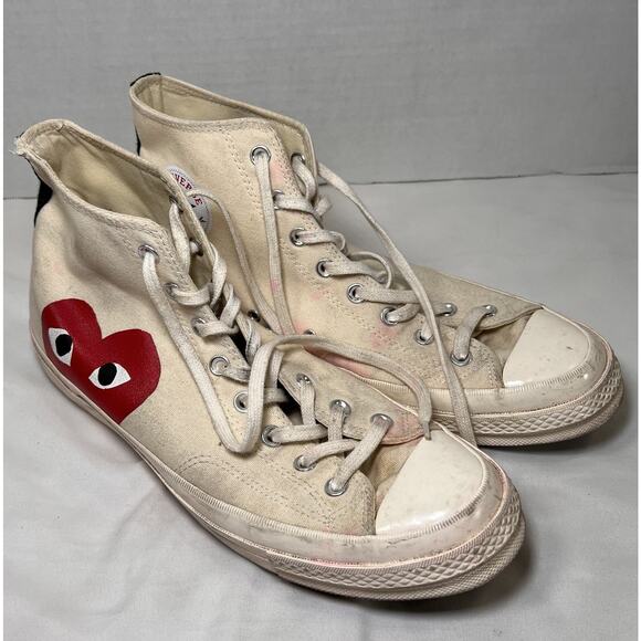 Converse x Comme Des Garcons Shoes Mens Size 12 Ivory High Top Chuck *AS IS READ - Picture 1 of 14